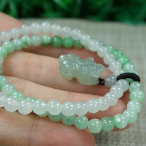 Certified Icy White+light green 100% Natural A Jadeite jade Bead Bracelets 手链 - Picture 2 of 12